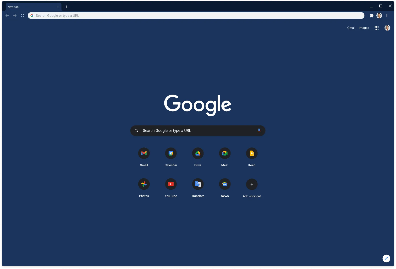 Chrome browser window displaying Google.com, using the Slate theme.